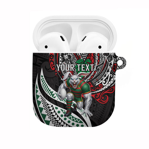 Personalised South Sydney Rabbitohs AirPods Case Polynesian Tribal Art Style With Powerful Rabbit Mascot