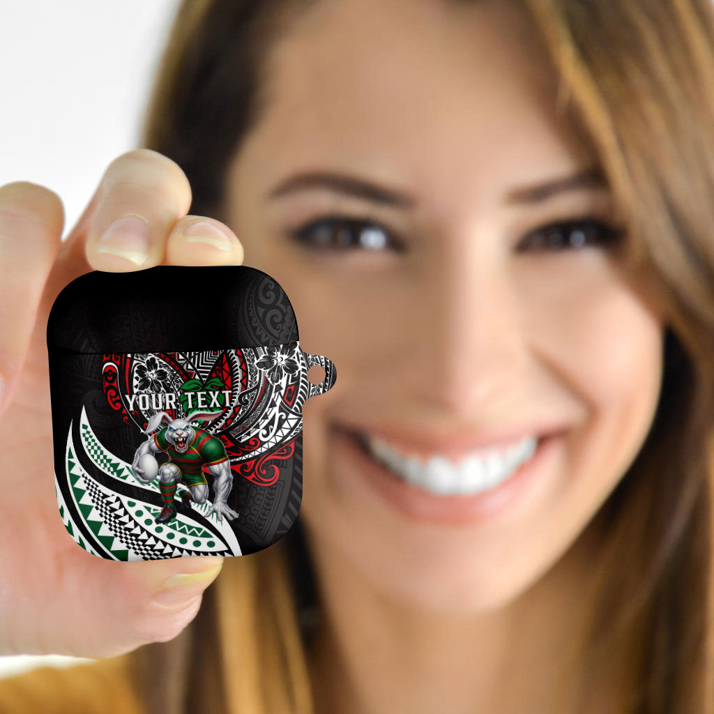 Personalised South Sydney Rabbitohs AirPods Case Polynesian Tribal Art Style With Powerful Rabbit Mascot