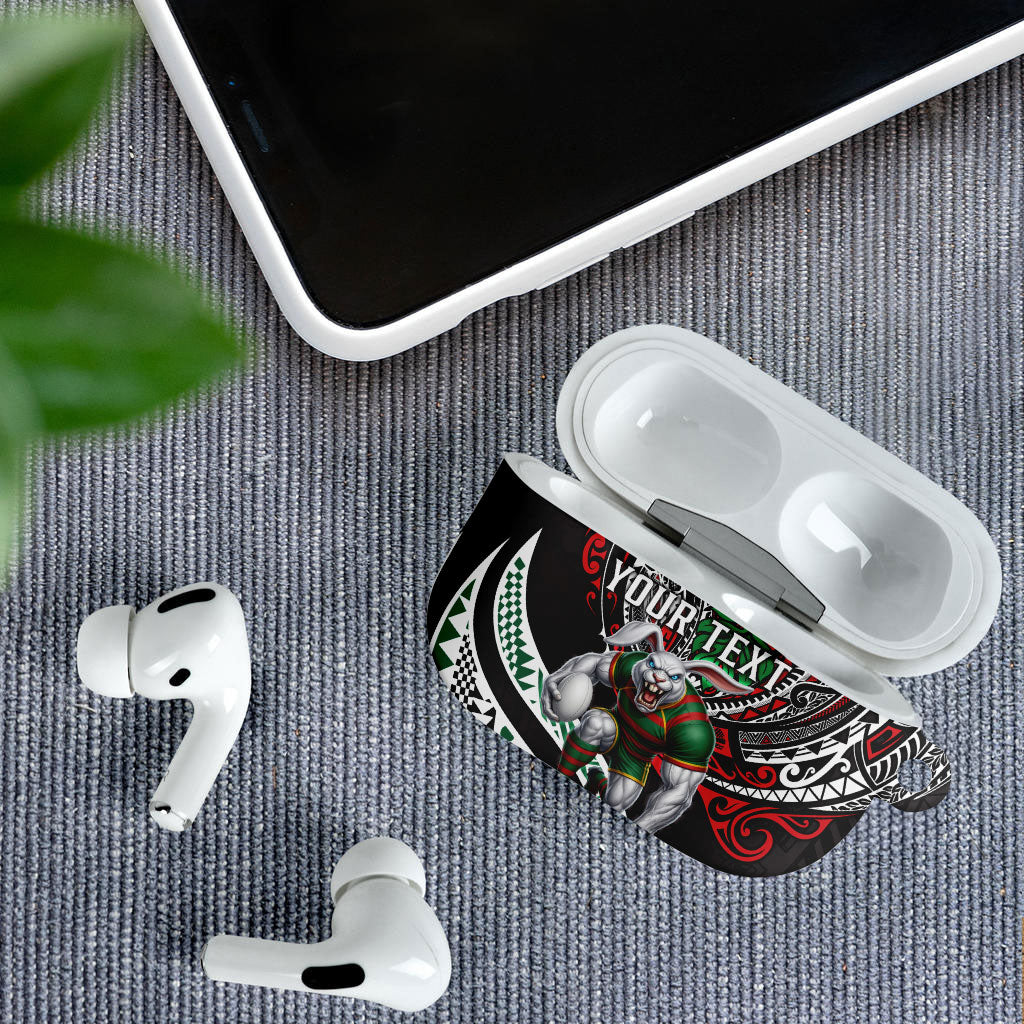 Personalised South Sydney Rabbitohs AirPods Case Polynesian Tribal Art Style With Powerful Rabbit Mascot