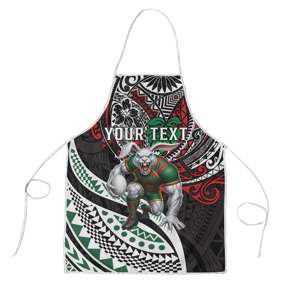 Personalised South Sydney Rabbitohs Apron Polynesian Tribal Art Style With Powerful Rabbit Mascot