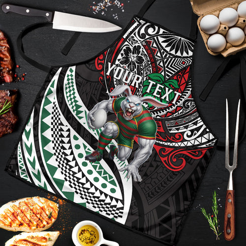 Personalised South Sydney Rabbitohs Apron Polynesian Tribal Art Style With Powerful Rabbit Mascot