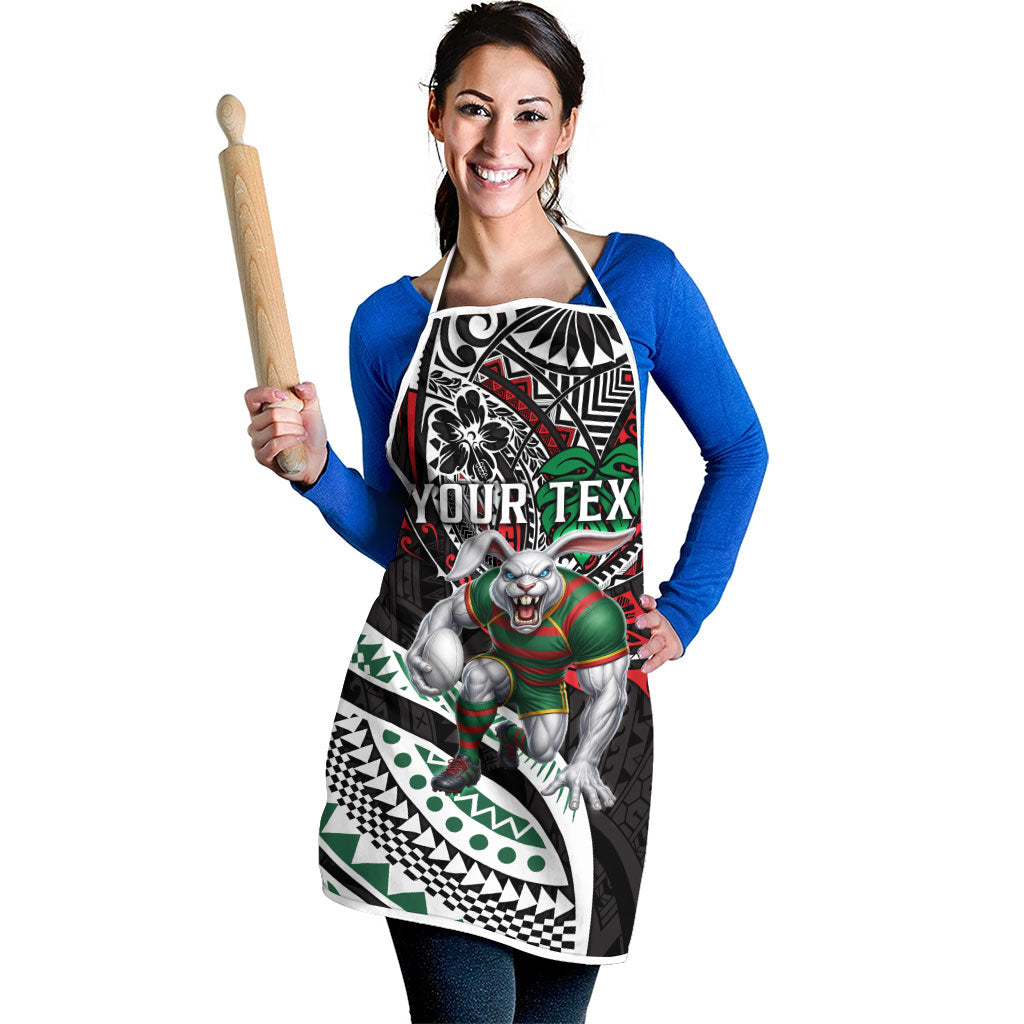 Personalised South Sydney Rabbitohs Apron Polynesian Tribal Art Style With Powerful Rabbit Mascot