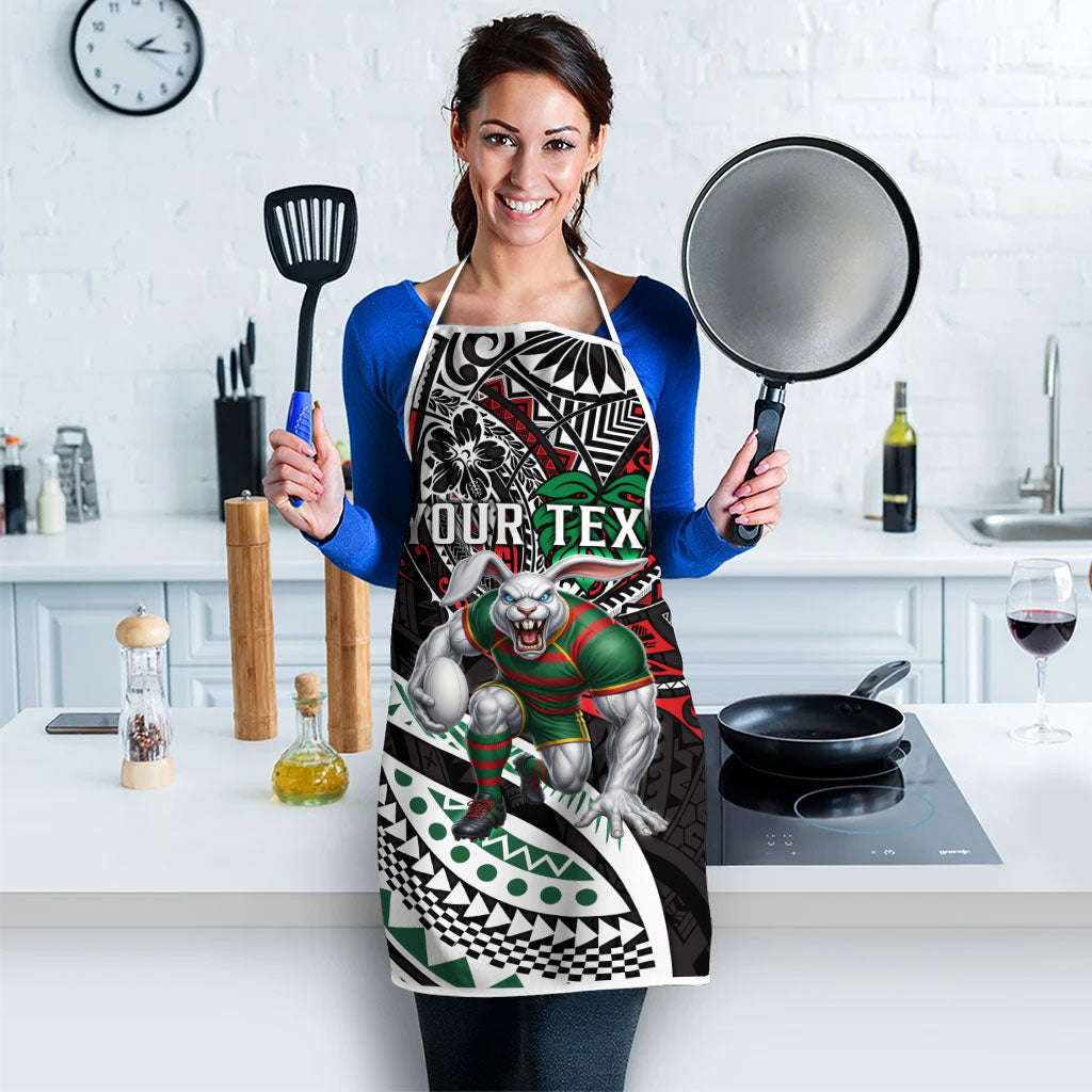 Personalised South Sydney Rabbitohs Apron Polynesian Tribal Art Style With Powerful Rabbit Mascot
