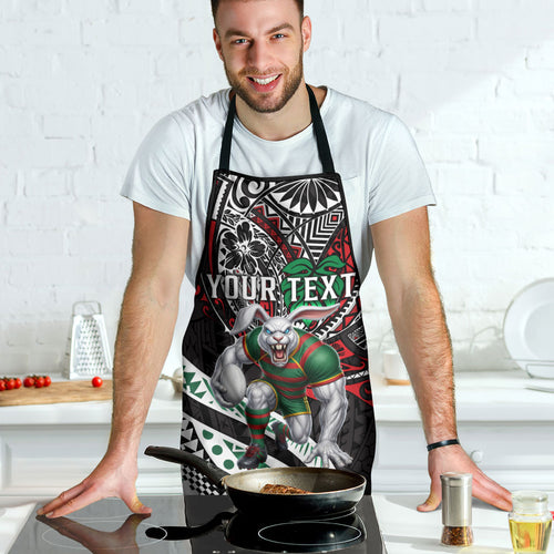 Personalised South Sydney Rabbitohs Apron Polynesian Tribal Art Style With Powerful Rabbit Mascot