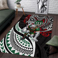 Personalised South Sydney Rabbitohs Area Rug Polynesian Tribal Art Style With Powerful Rabbit Mascot