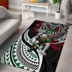 Personalised South Sydney Rabbitohs Area Rug Polynesian Tribal Art Style With Powerful Rabbit Mascot