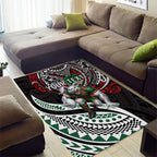 Personalised South Sydney Rabbitohs Area Rug Polynesian Tribal Art Style With Powerful Rabbit Mascot