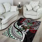 Personalised South Sydney Rabbitohs Area Rug Polynesian Tribal Art Style With Powerful Rabbit Mascot