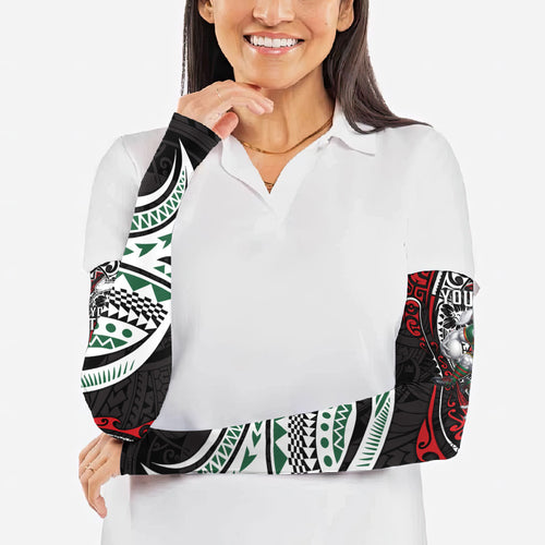 Personalised South Sydney Rabbitohs Arm Sleeves Polynesian Tribal Art Style With Powerful Rabbit Mascot