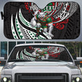 Personalised South Sydney Rabbitohs Auto Sun Shade Polynesian Tribal Art Style With Powerful Rabbit Mascot