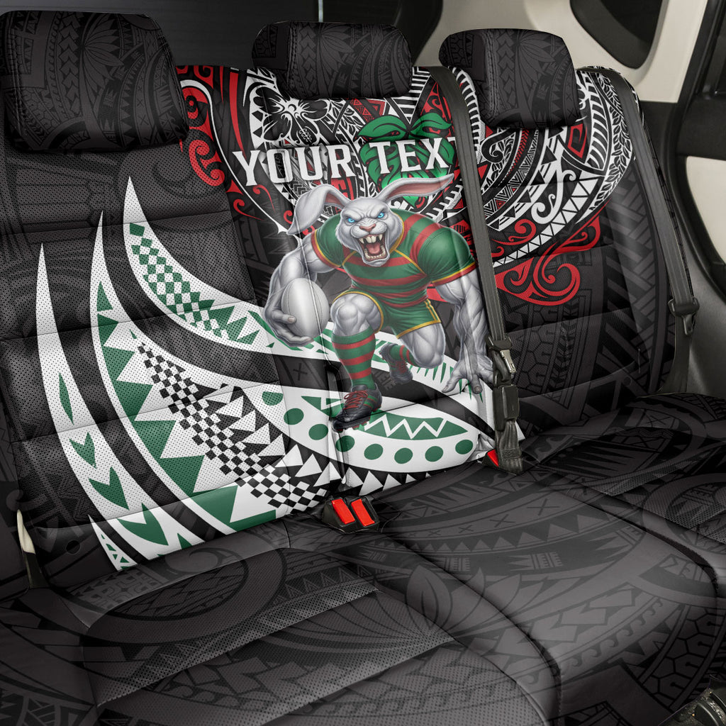 Personalised South Sydney Rabbitohs Back Car Seat Cover Polynesian Tribal Art Style With Powerful Rabbit Mascot