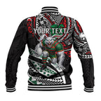 Personalised South Sydney Rabbitohs Baseball Jacket Polynesian Tribal Art Style With Powerful Rabbit Mascot