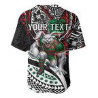 Personalised South Sydney Rabbitohs Baseball Jersey Polynesian Tribal Art Style With Powerful Rabbit Mascot