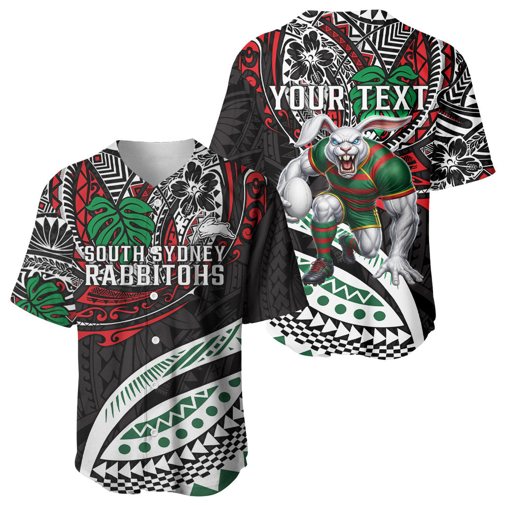 Personalised South Sydney Rabbitohs Baseball Jersey Polynesian Tribal Art Style With Powerful Rabbit Mascot