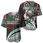 Personalised South Sydney Rabbitohs Baseball Jersey Polynesian Tribal Art Style With Powerful Rabbit Mascot