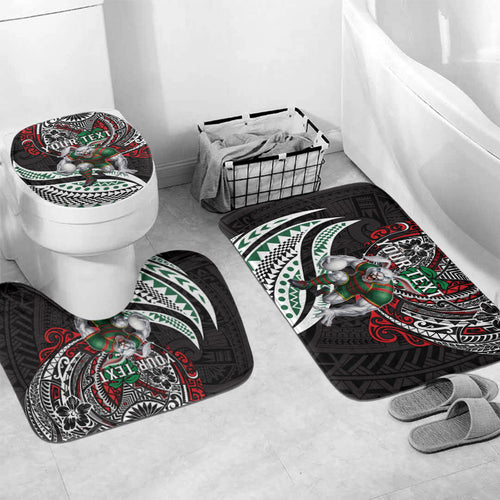 Personalised South Sydney Rabbitohs Bathroom Set Polynesian Tribal Art Style With Powerful Rabbit Mascot