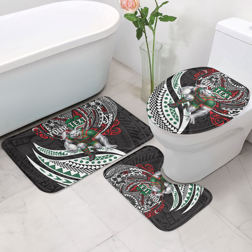 Personalised South Sydney Rabbitohs Bathroom Set Polynesian Tribal Art Style With Powerful Rabbit Mascot