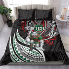 Personalised South Sydney Rabbitohs Bedding Set Polynesian Tribal Art Style With Powerful Rabbit Mascot