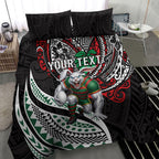 Personalised South Sydney Rabbitohs Bedding Set Polynesian Tribal Art Style With Powerful Rabbit Mascot