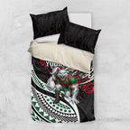 Personalised South Sydney Rabbitohs Bedding Set Polynesian Tribal Art Style With Powerful Rabbit Mascot
