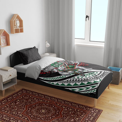 Personalised South Sydney Rabbitohs Bedding Set Polynesian Tribal Art Style With Powerful Rabbit Mascot