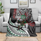 Personalised South Sydney Rabbitohs Blanket Polynesian Tribal Art Style With Powerful Rabbit Mascot