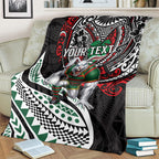 Personalised South Sydney Rabbitohs Blanket Polynesian Tribal Art Style With Powerful Rabbit Mascot