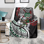 Personalised South Sydney Rabbitohs Blanket Polynesian Tribal Art Style With Powerful Rabbit Mascot