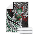 Personalised South Sydney Rabbitohs Blanket Polynesian Tribal Art Style With Powerful Rabbit Mascot