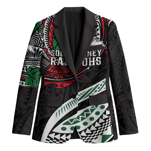 Personalised South Sydney Rabbitohs Blazer Polynesian Tribal Art Style With Powerful Rabbit Mascot