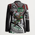 Personalised South Sydney Rabbitohs Blazer Polynesian Tribal Art Style With Powerful Rabbit Mascot