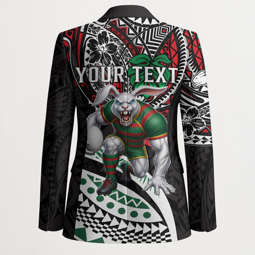 Personalised South Sydney Rabbitohs Blazer Polynesian Tribal Art Style With Powerful Rabbit Mascot