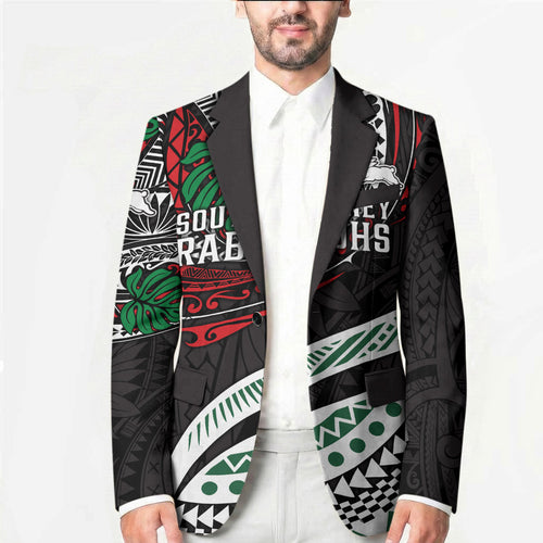 Personalised South Sydney Rabbitohs Blazer Polynesian Tribal Art Style With Powerful Rabbit Mascot