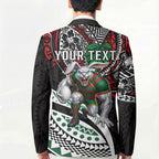 Personalised South Sydney Rabbitohs Blazer Polynesian Tribal Art Style With Powerful Rabbit Mascot