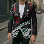 Personalised South Sydney Rabbitohs Blazer Polynesian Tribal Art Style With Powerful Rabbit Mascot