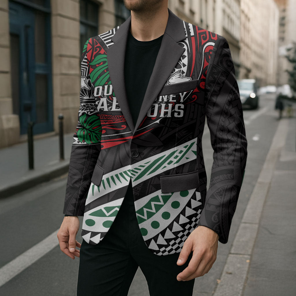 Personalised South Sydney Rabbitohs Blazer Polynesian Tribal Art Style With Powerful Rabbit Mascot