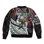Personalised South Sydney Rabbitohs Bomber Jacket Polynesian Tribal Art Style With Powerful Rabbit Mascot