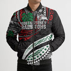 Personalised South Sydney Rabbitohs Bomber Puffer Jacket Polynesian Tribal Art Style With Powerful Rabbit Mascot