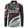 Personalised South Sydney Rabbitohs Button Sweatshirt Polynesian Tribal Art Style With Powerful Rabbit Mascot