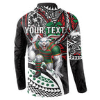 Personalised South Sydney Rabbitohs Button Sweatshirt Polynesian Tribal Art Style With Powerful Rabbit Mascot