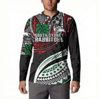 Personalised South Sydney Rabbitohs Button Sweatshirt Polynesian Tribal Art Style With Powerful Rabbit Mascot