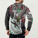 Personalised South Sydney Rabbitohs Button Sweatshirt Polynesian Tribal Art Style With Powerful Rabbit Mascot