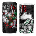 Personalised South Sydney Rabbitohs 4 in 1 Can Cooler Tumbler Polynesian Tribal Art Style With Powerful Rabbit Mascot