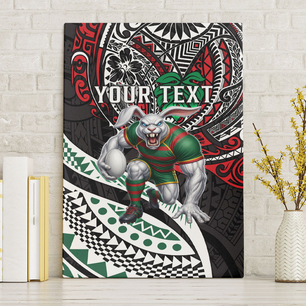 Personalised South Sydney Rabbitohs Canvas Wall Art Polynesian Tribal Art Style With Powerful Rabbit Mascot