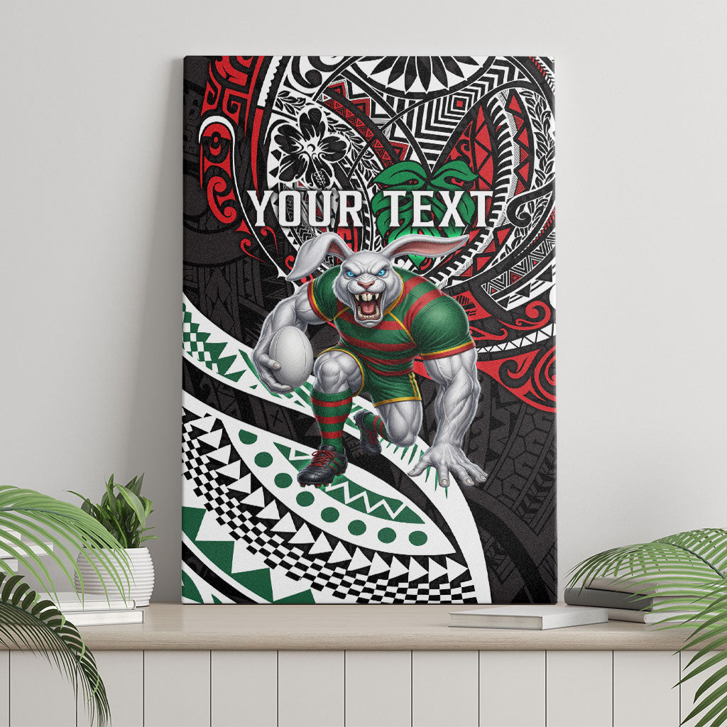 Personalised South Sydney Rabbitohs Canvas Wall Art Polynesian Tribal Art Style With Powerful Rabbit Mascot