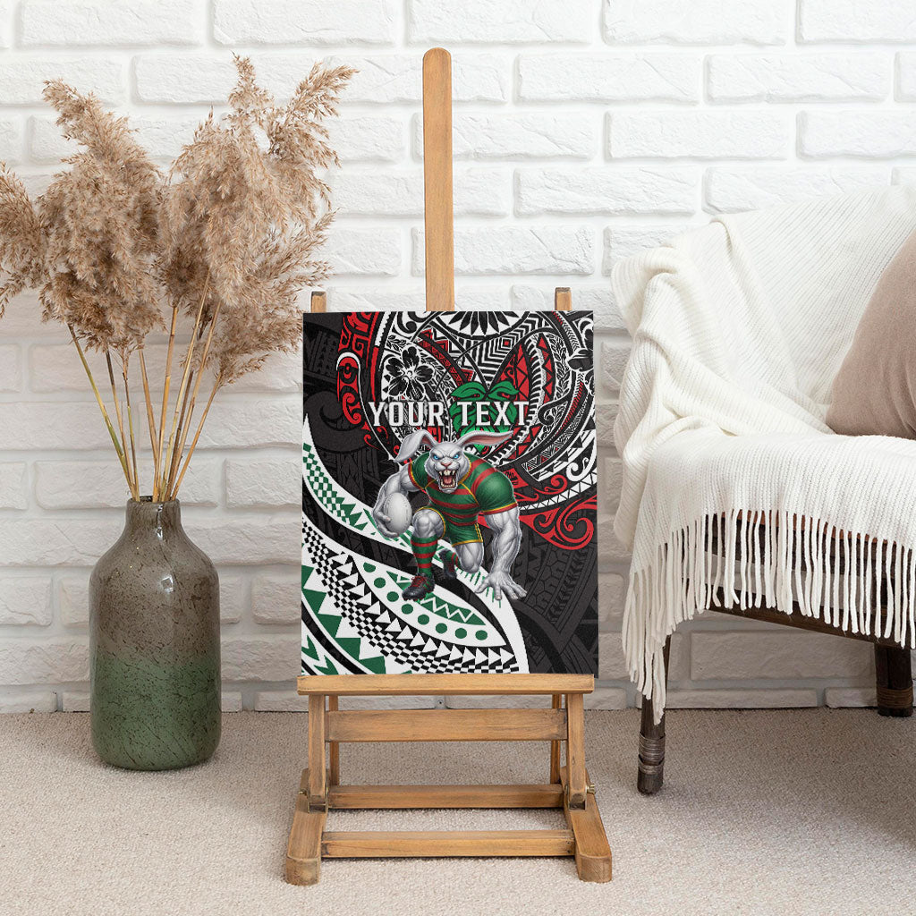 Personalised South Sydney Rabbitohs Canvas Wall Art Polynesian Tribal Art Style With Powerful Rabbit Mascot