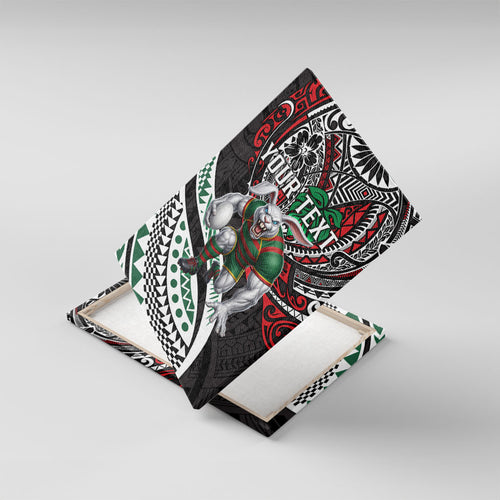 Personalised South Sydney Rabbitohs Canvas Wall Art Polynesian Tribal Art Style With Powerful Rabbit Mascot