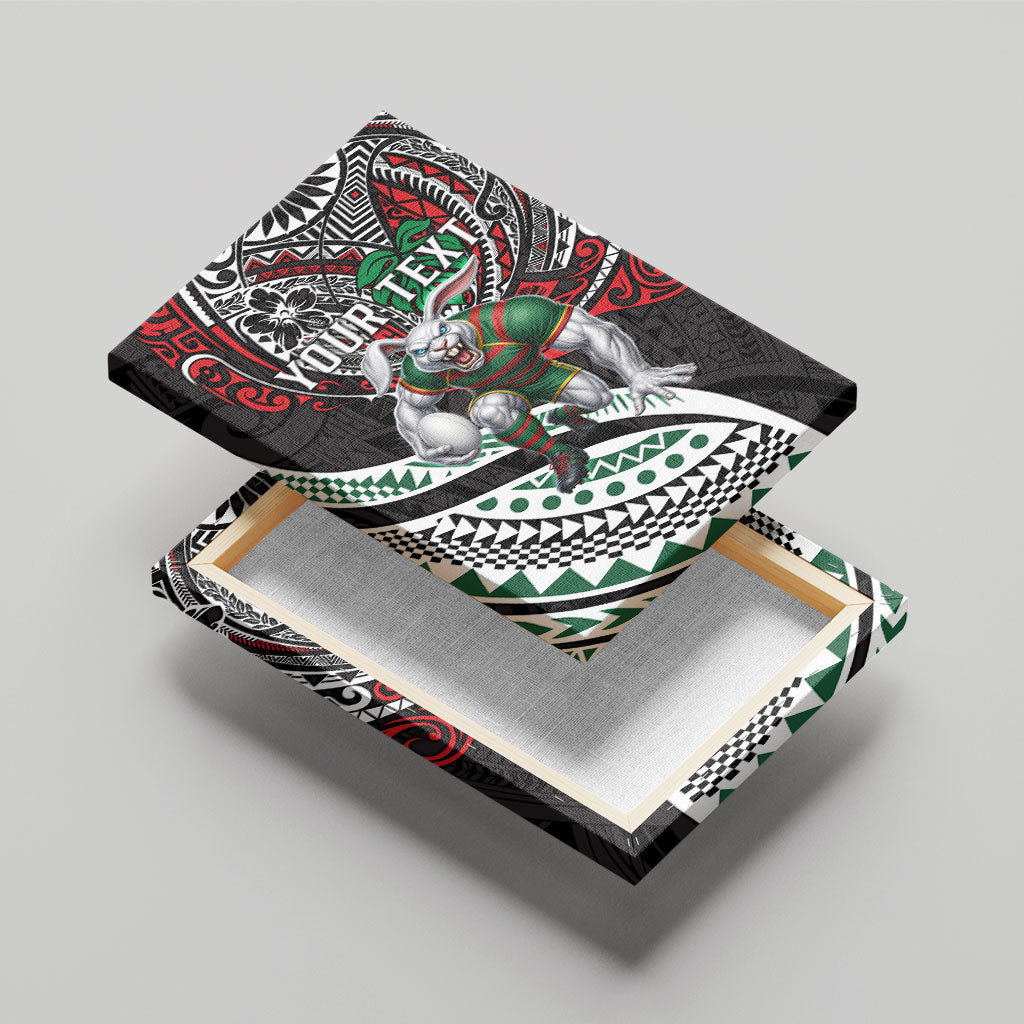 Personalised South Sydney Rabbitohs Canvas Wall Art Polynesian Tribal Art Style With Powerful Rabbit Mascot