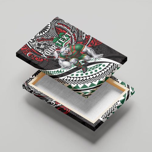 Personalised South Sydney Rabbitohs Canvas Wall Art Polynesian Tribal Art Style With Powerful Rabbit Mascot