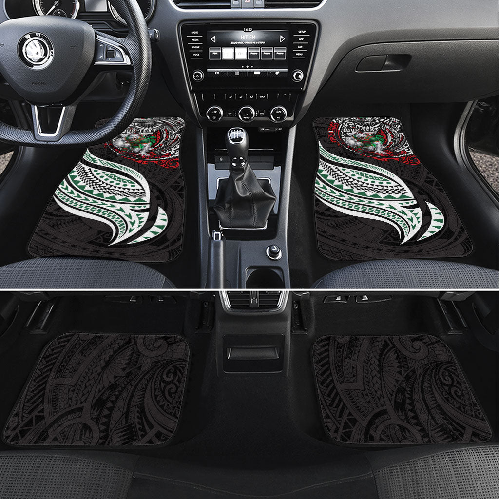 Personalised South Sydney Rabbitohs Car Mats Polynesian Tribal Art Style With Powerful Rabbit Mascot